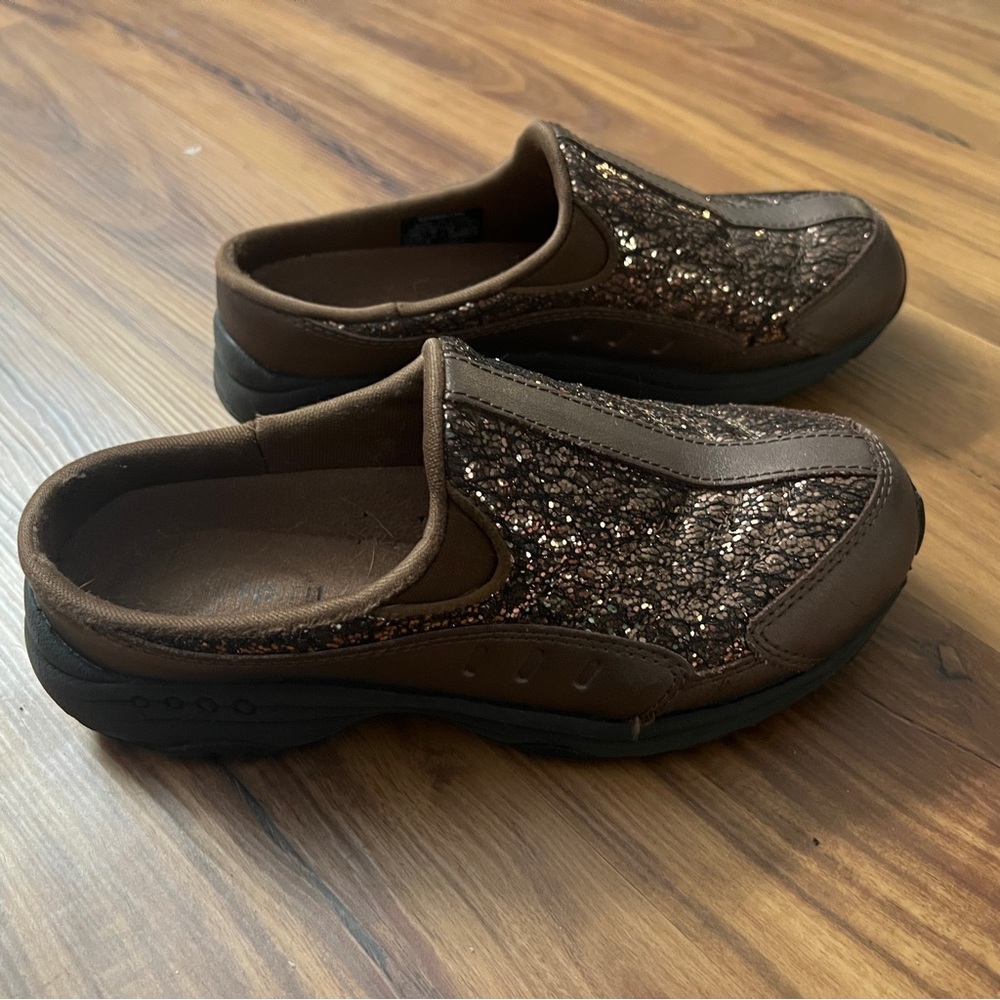 Easy Spirit Size 5.5 Brown Silver Glitter Mule Slip On Shoes